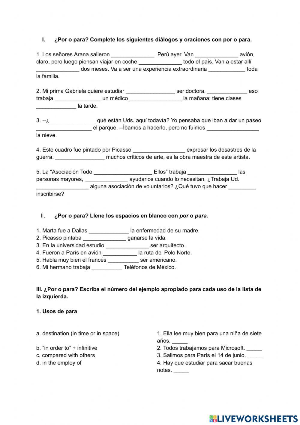 Preposiciones por y para