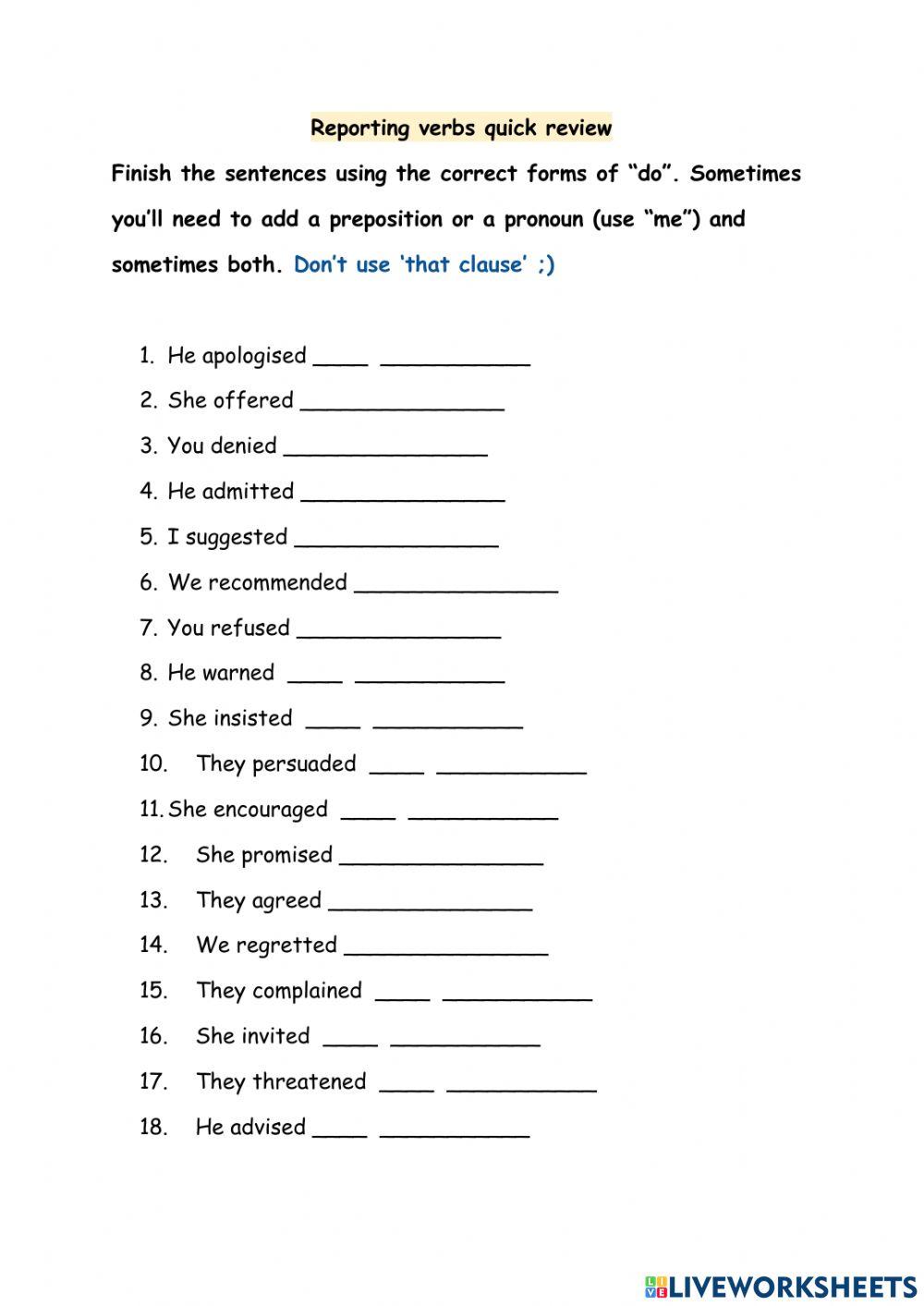 Reporting verbs quick review