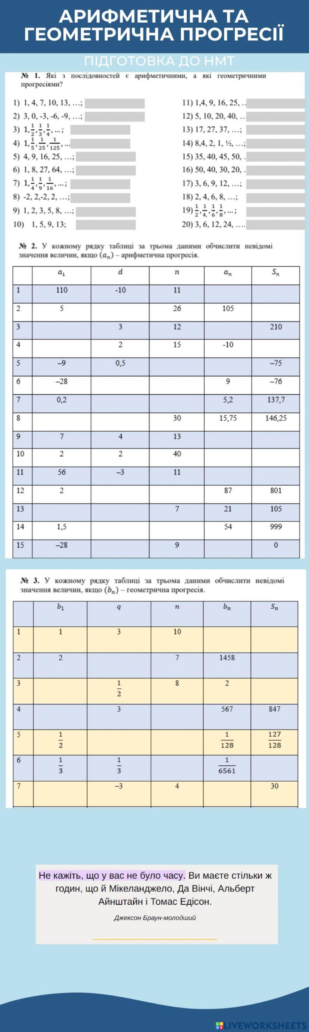 Прогресії. Підготовка до НМТ