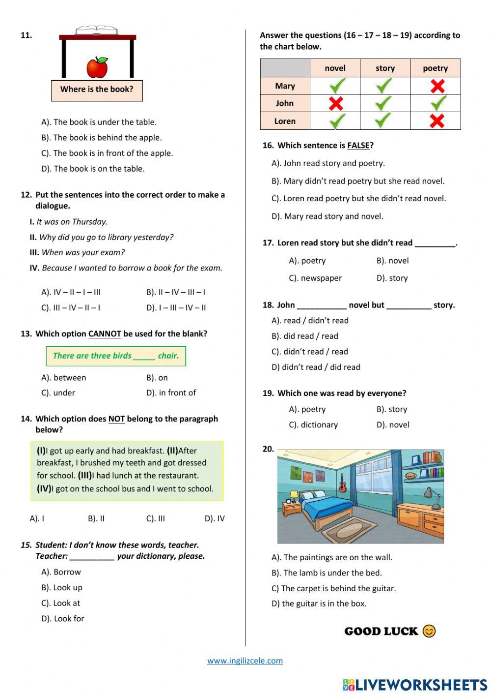 6th Grades Unit-8-Bookworms Test-2