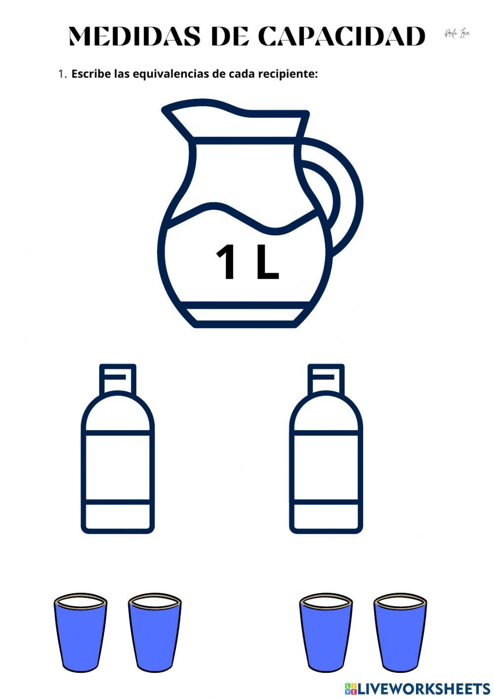 Equivalencia Litro, medio litro, un cuarto de litro