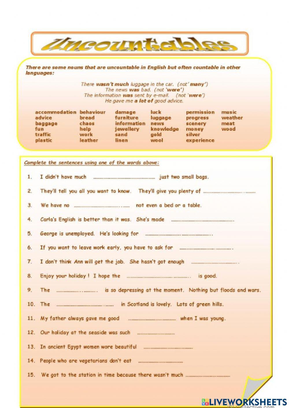 Always uncountable nouns