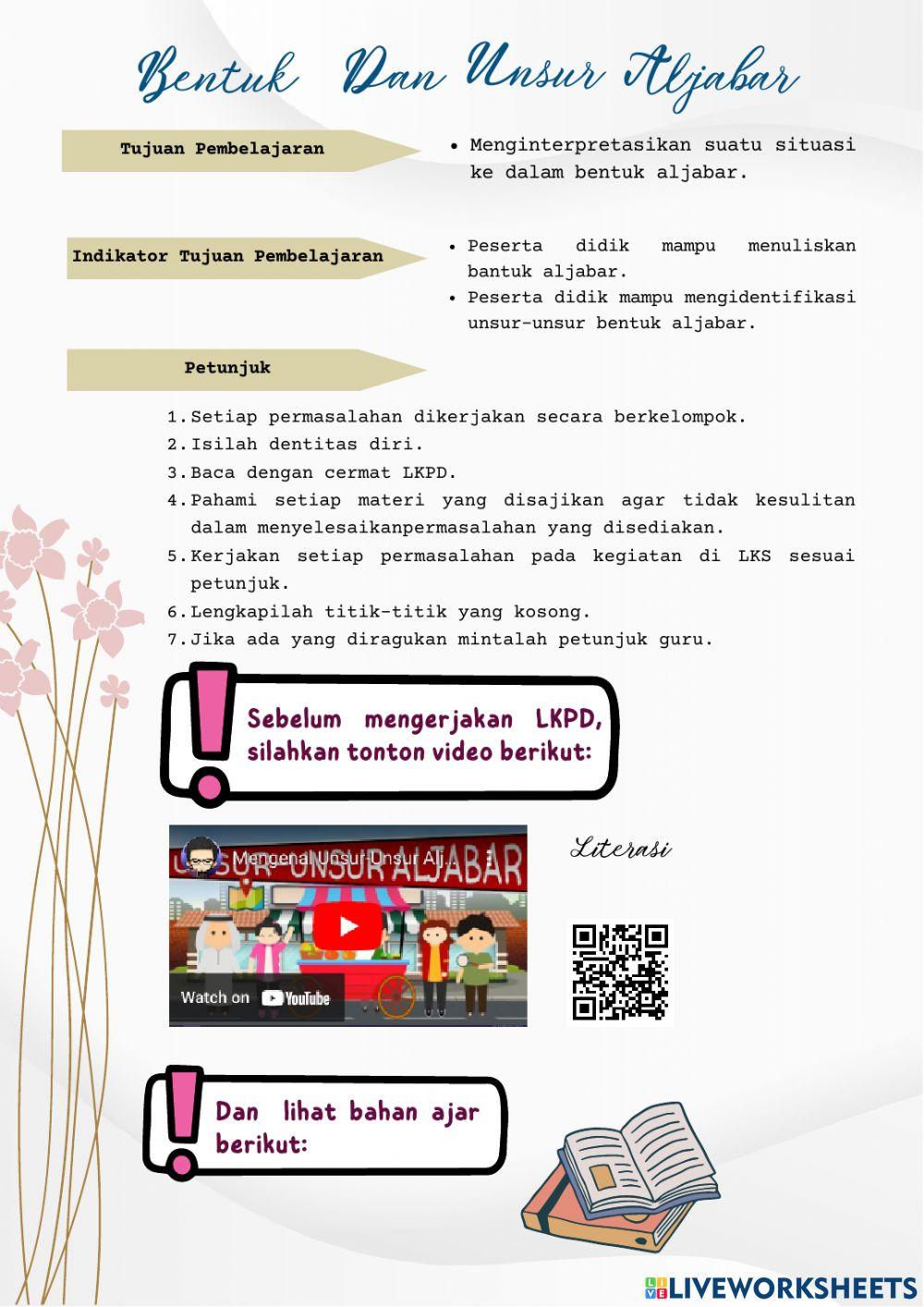 LKPD Unsur-unsur Bentuk Aljabar