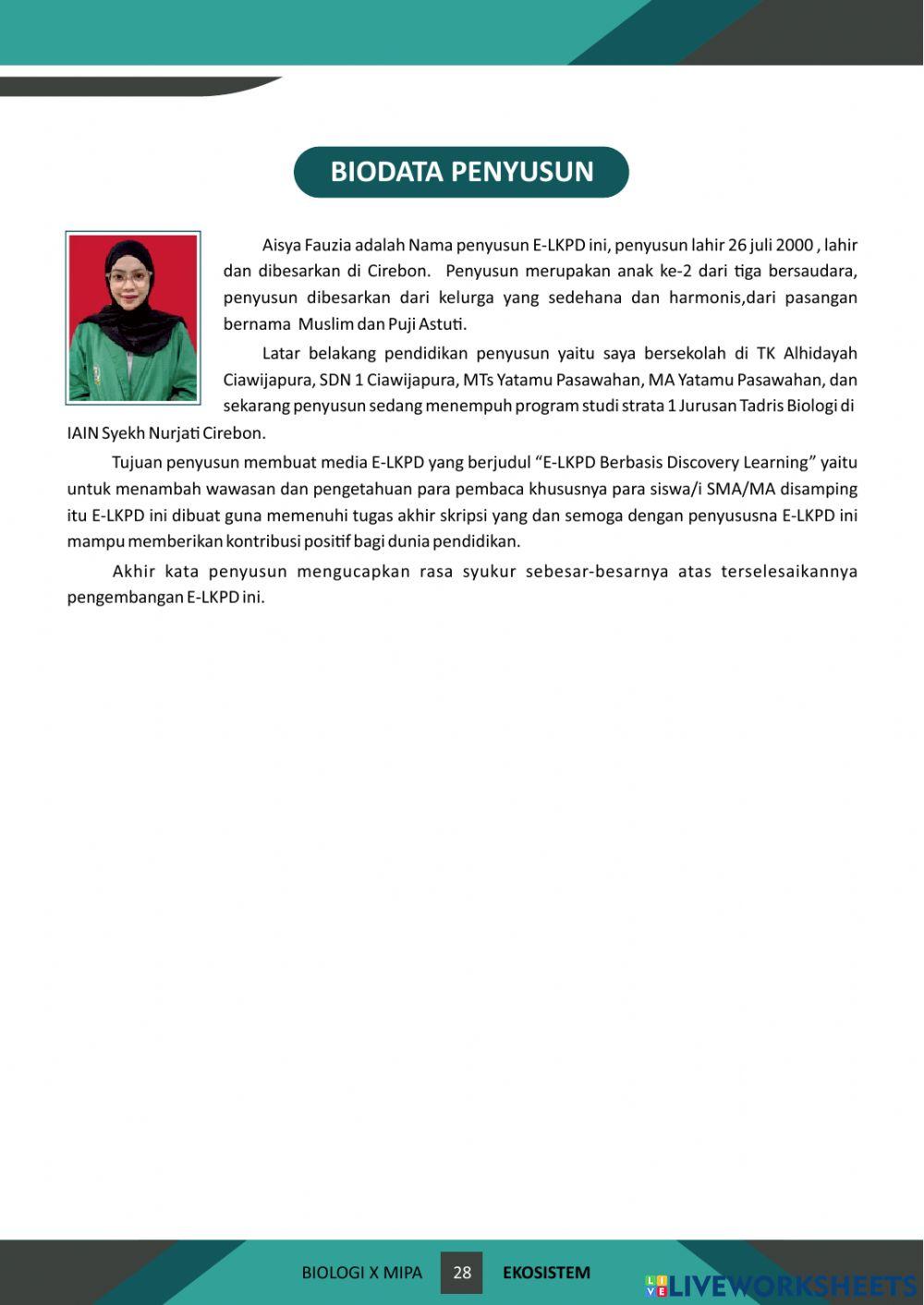 E-lkpd ekosistem berbasis discovery learning