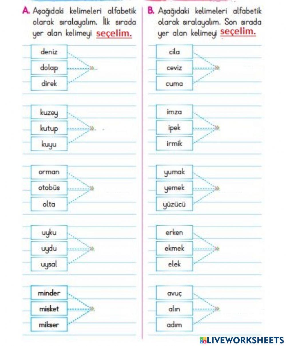 Alfabetik Sıralama -Doğru olanı Seç-