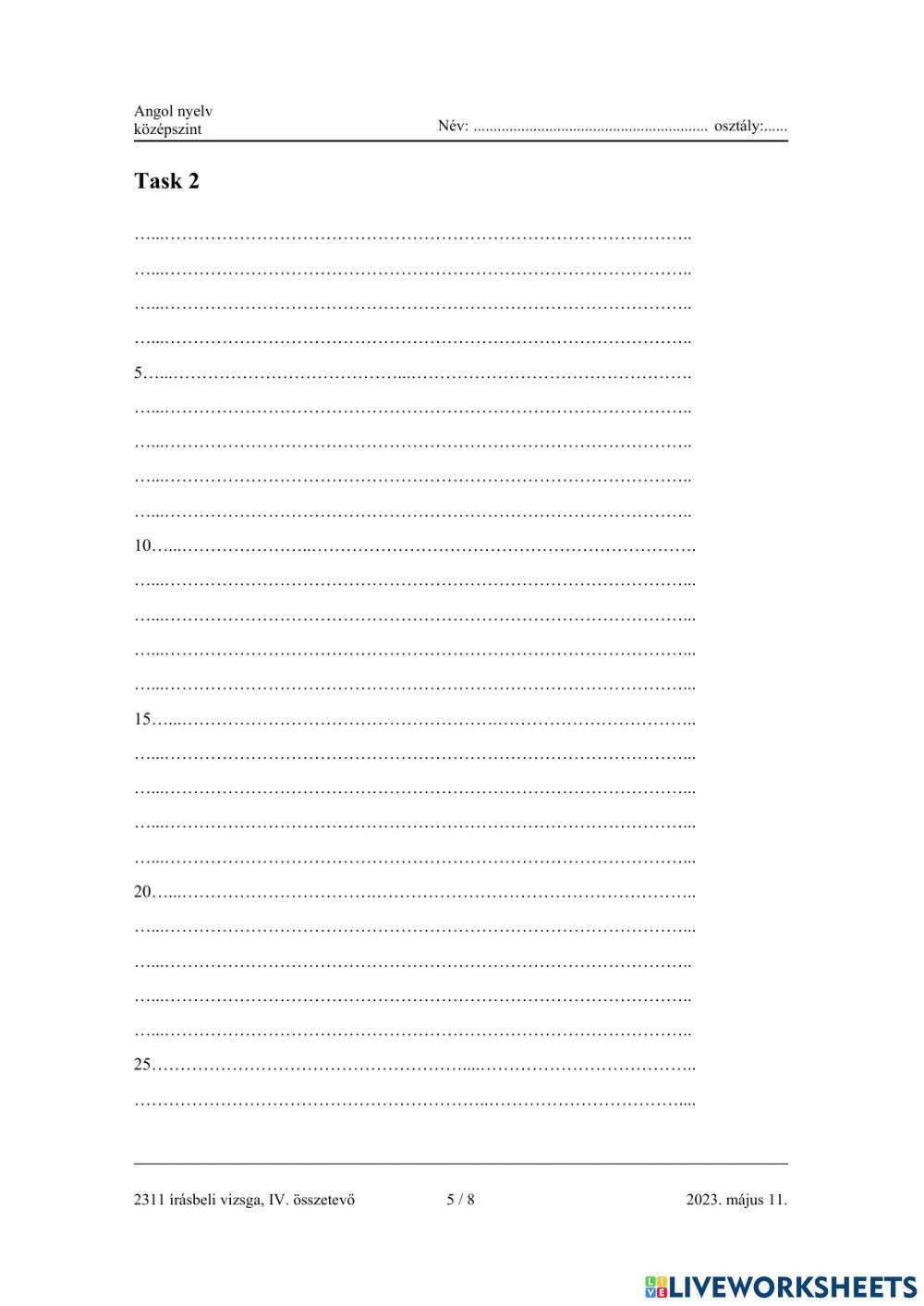 Angol középszintű érettségi Írás 2 - 2023 május