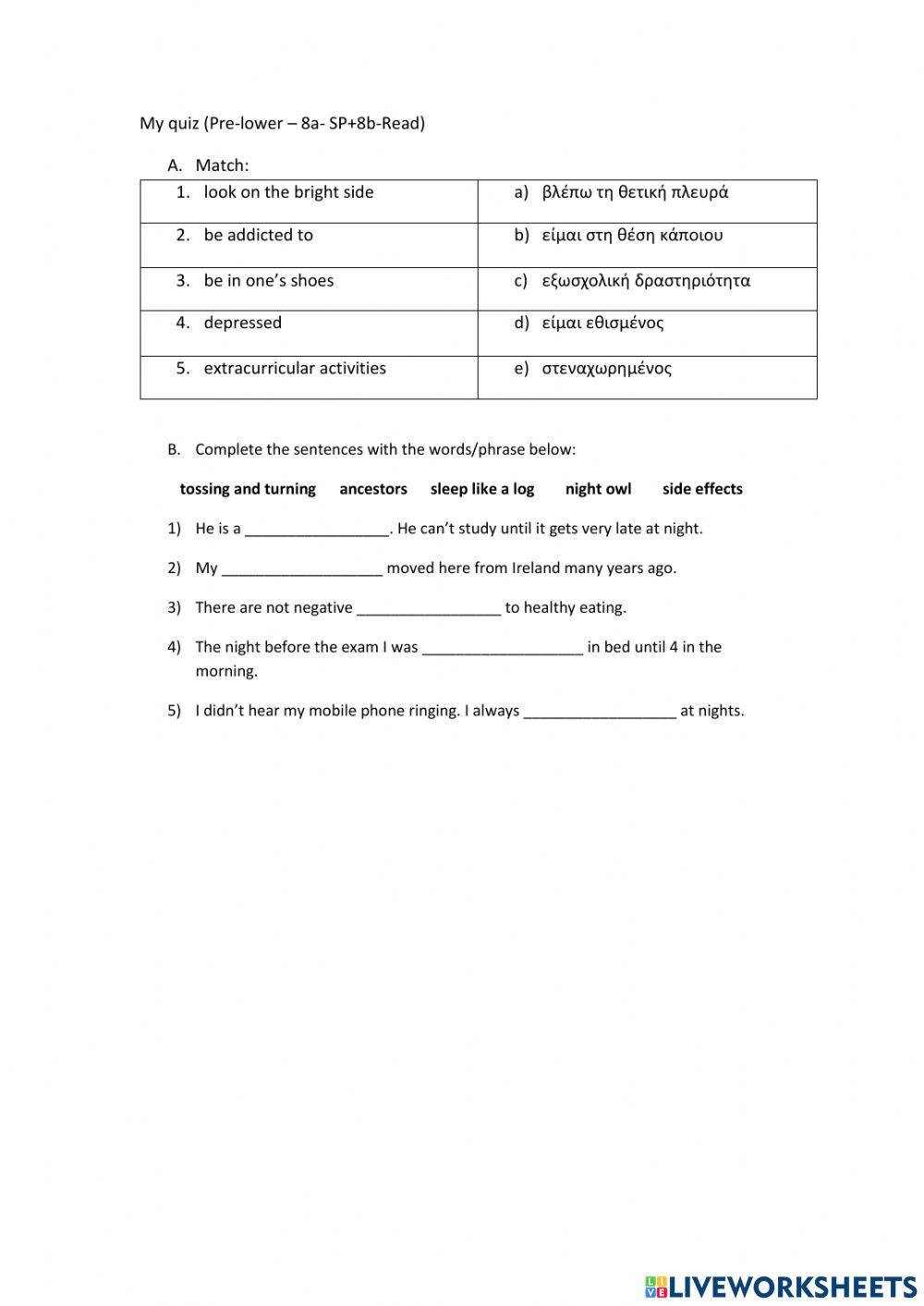 QUIZ- 8a SP 8b Read- PRL
