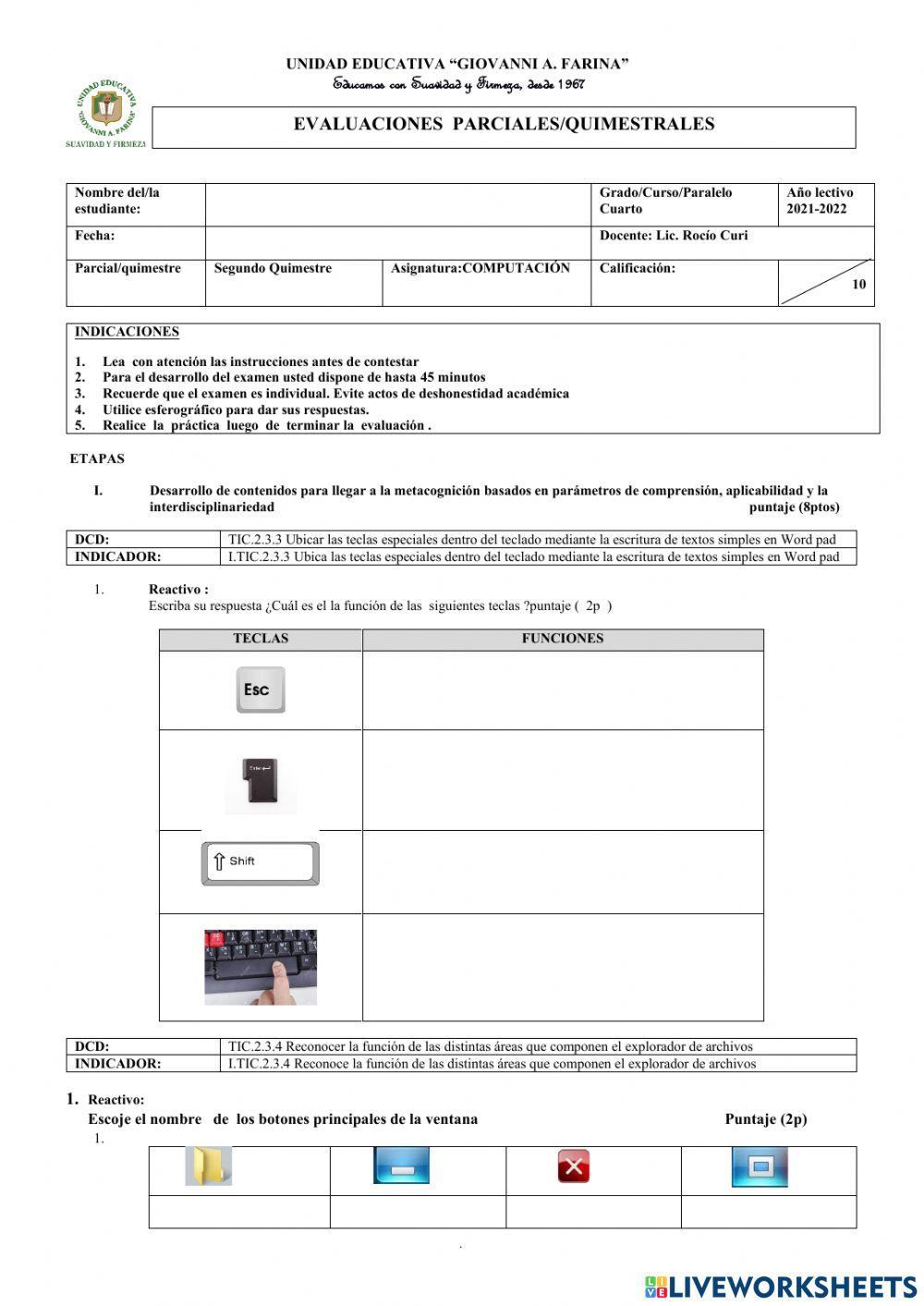 EVALUACIÓN 2DO QUIMESTRE 4TO ABC