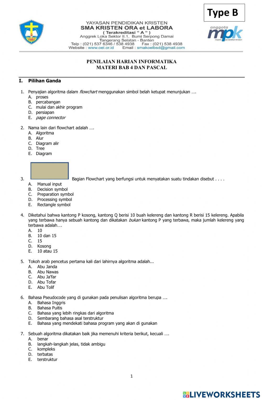 PH Kelas X Materi Algoritma dan Pemrograman Type B 