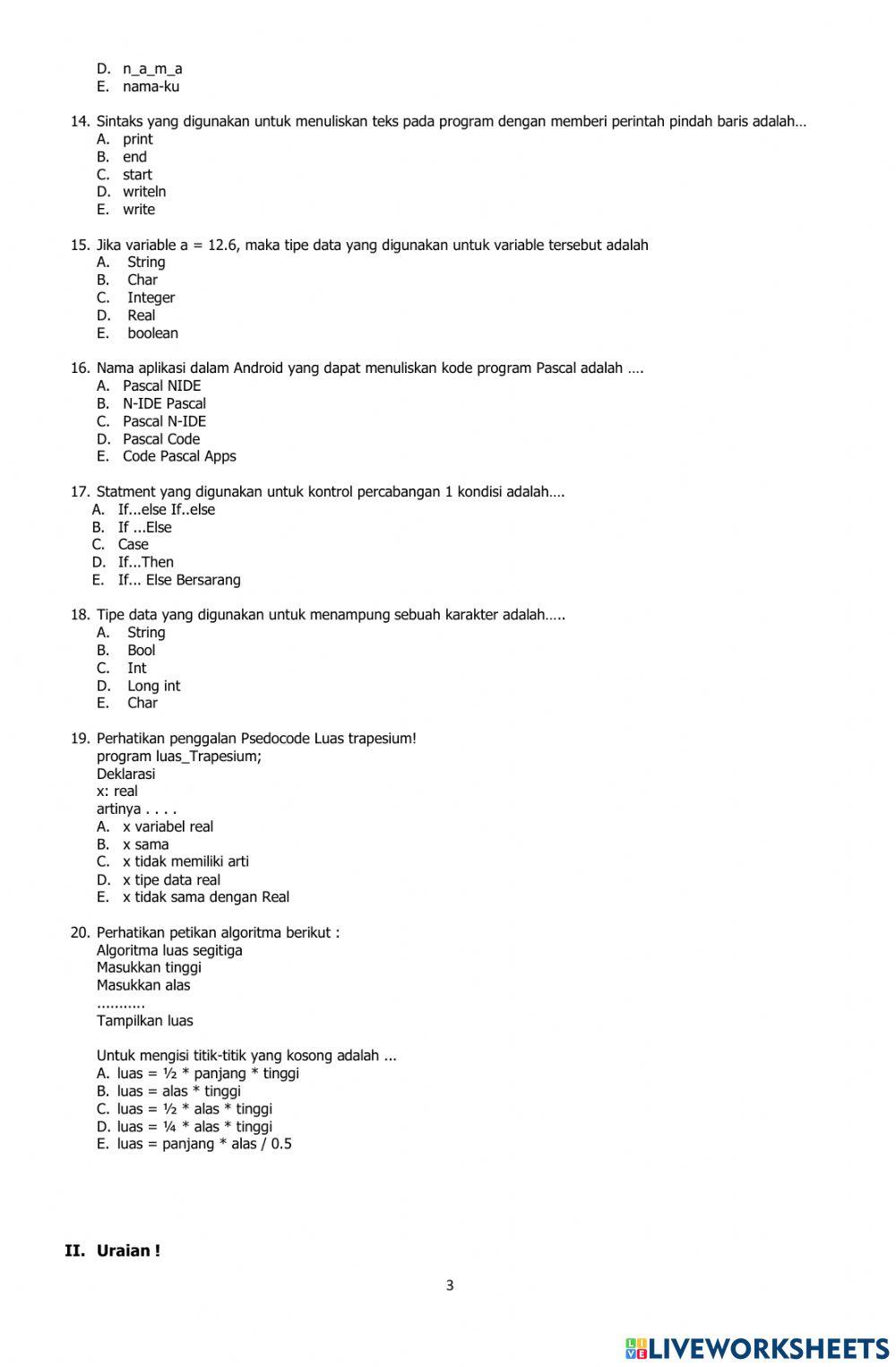 PH Kelas X Materi Algoritma dan Pemrograman Type B 