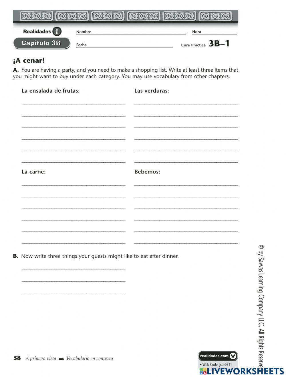 Vocabulary capitulo 3b acsperezm live worksheets