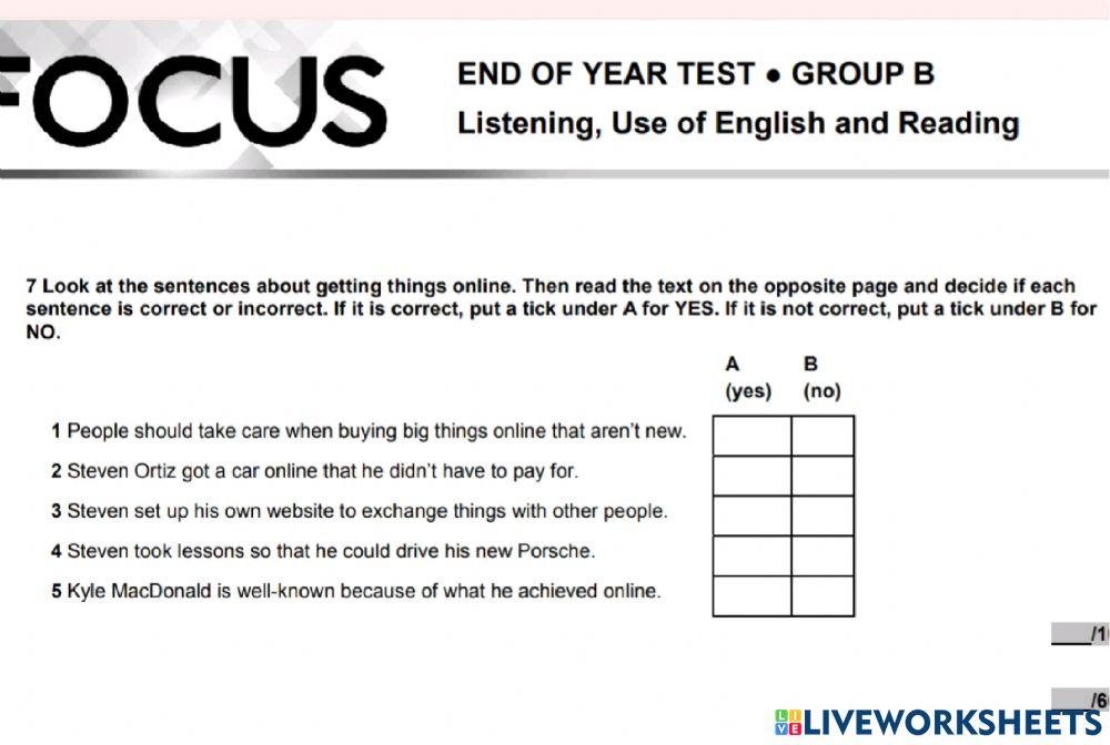 Focus 2 Year Reading