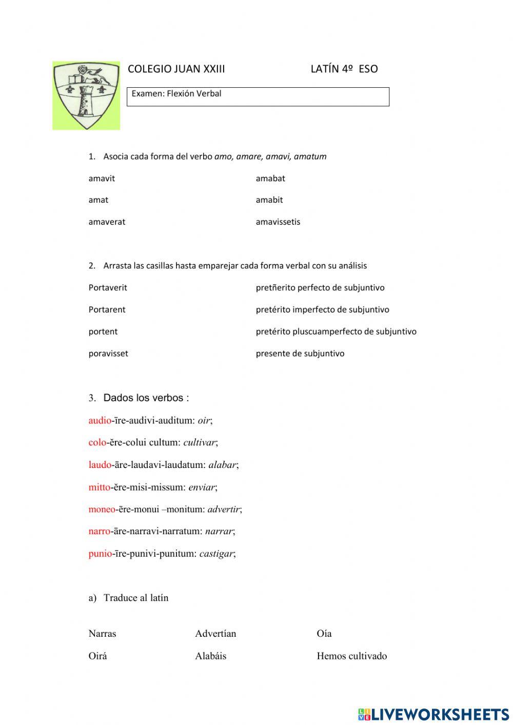 Examen Conjugación Latina