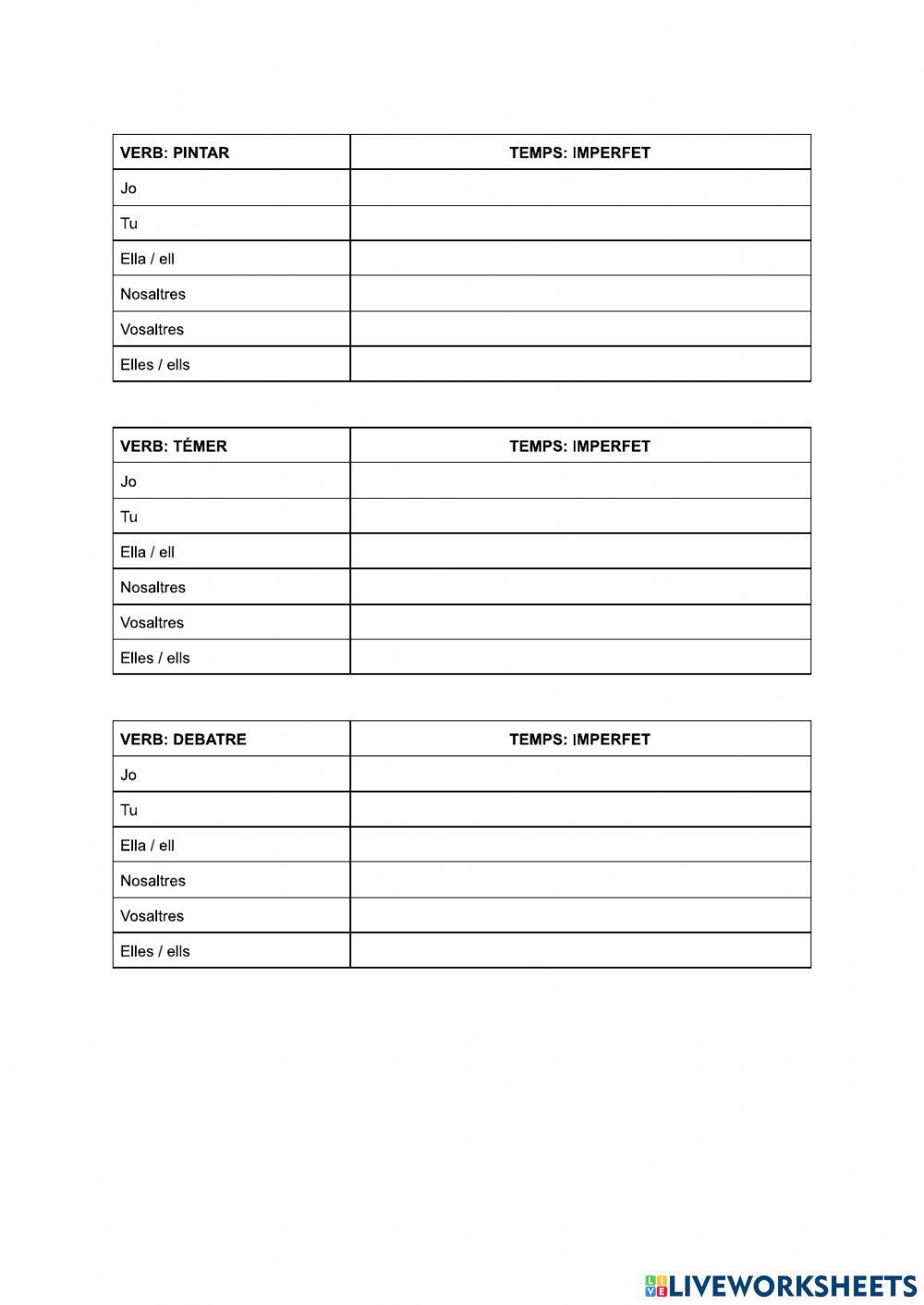 Verbs regulars - Imperfet