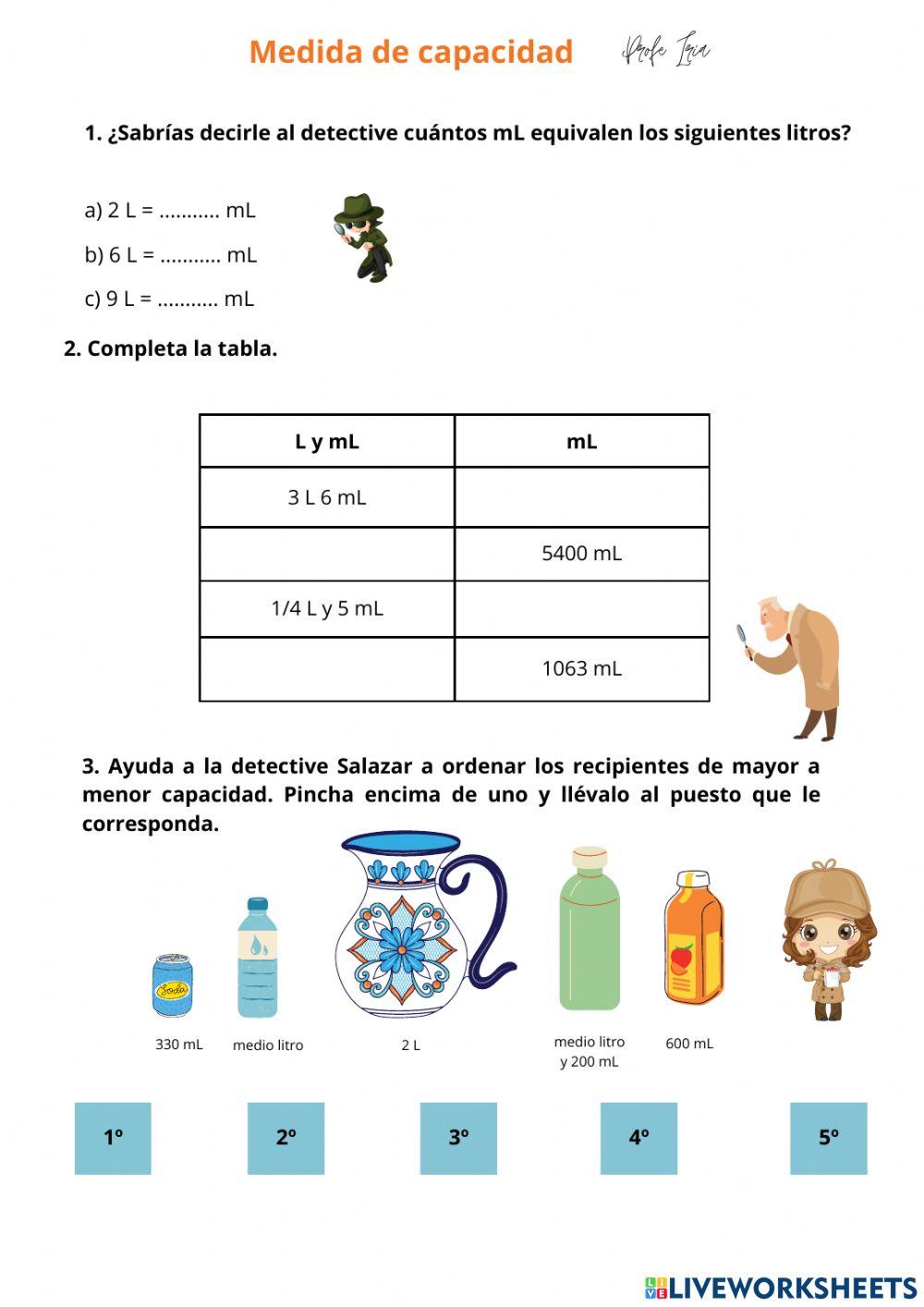 Ejercicios de medida de capacidad
