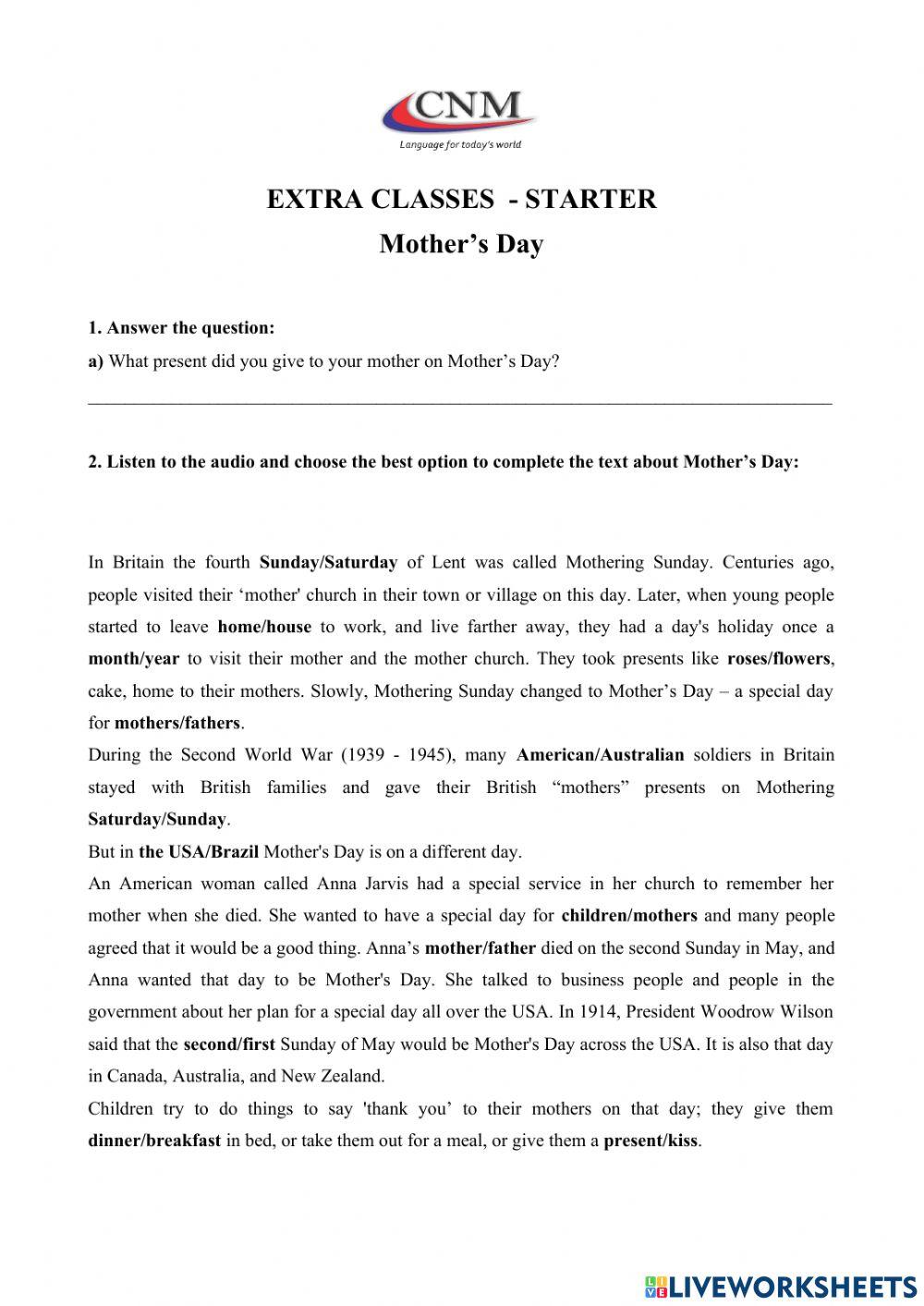 Mother's Day - listening