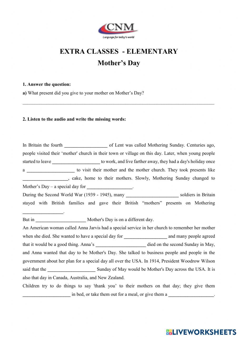 Mother's Day - listening