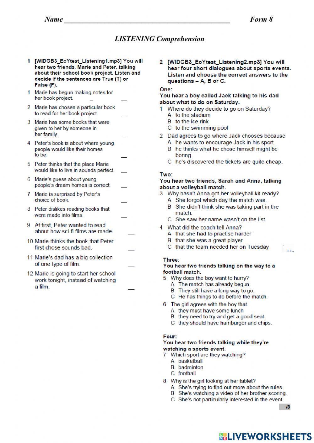 LISTENING Comprehension 9