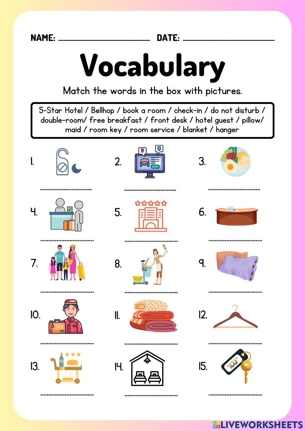 Hotel Vocabulary 6952336 laurardz LiveWorksheets