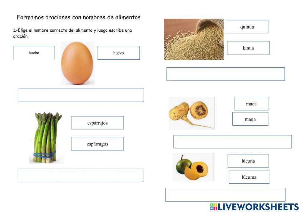 Formamos oraciones con nombres de alimentos 1