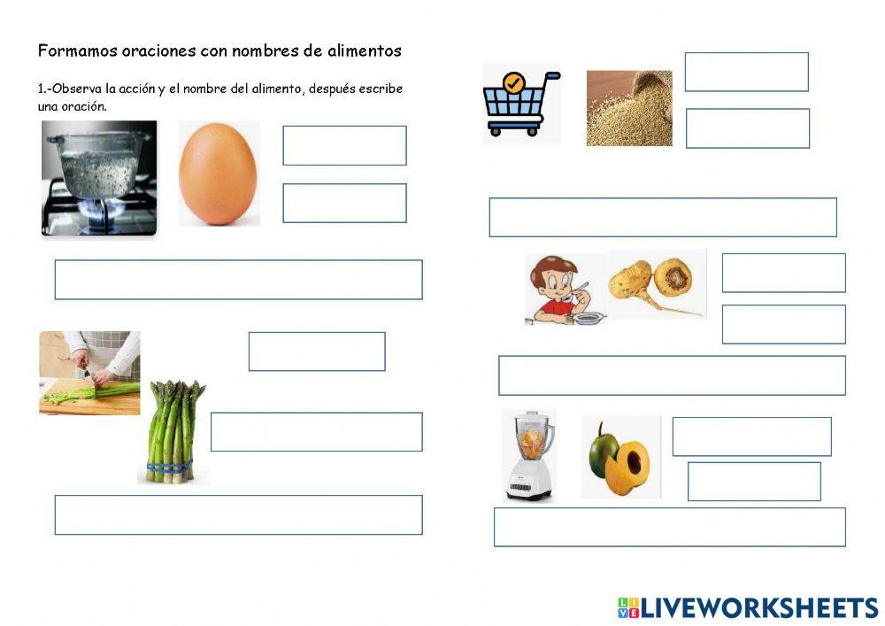 Formamos oraciones con nombres de alimentos 3