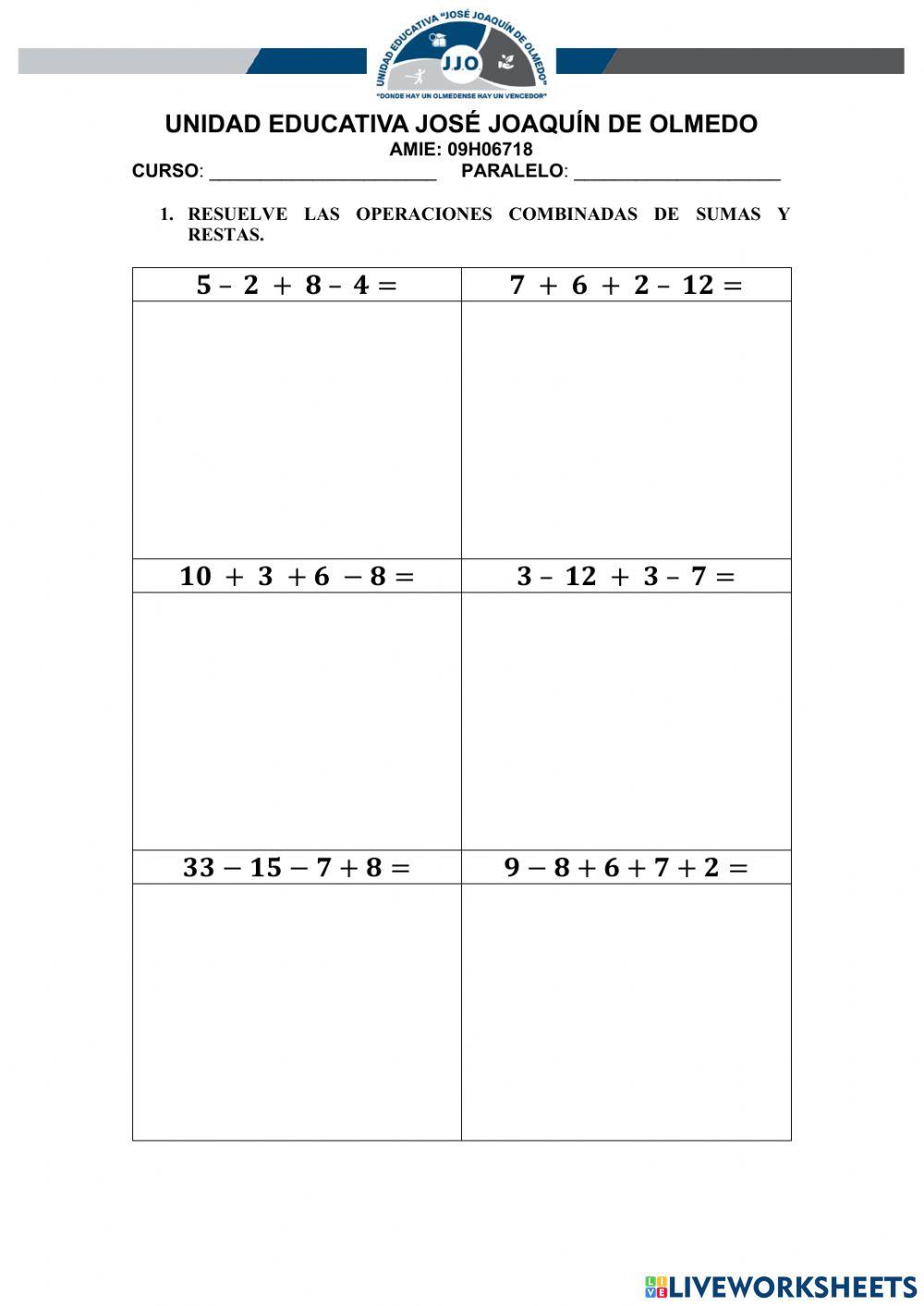 Operaciones  combinadas números naturales