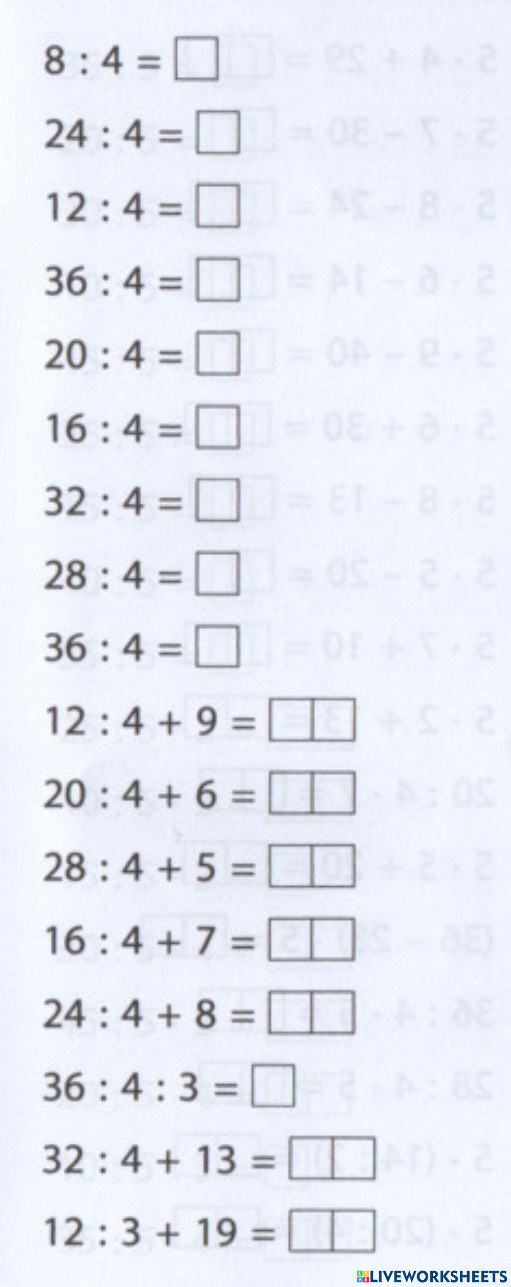 Таблиця ділення на 4.
