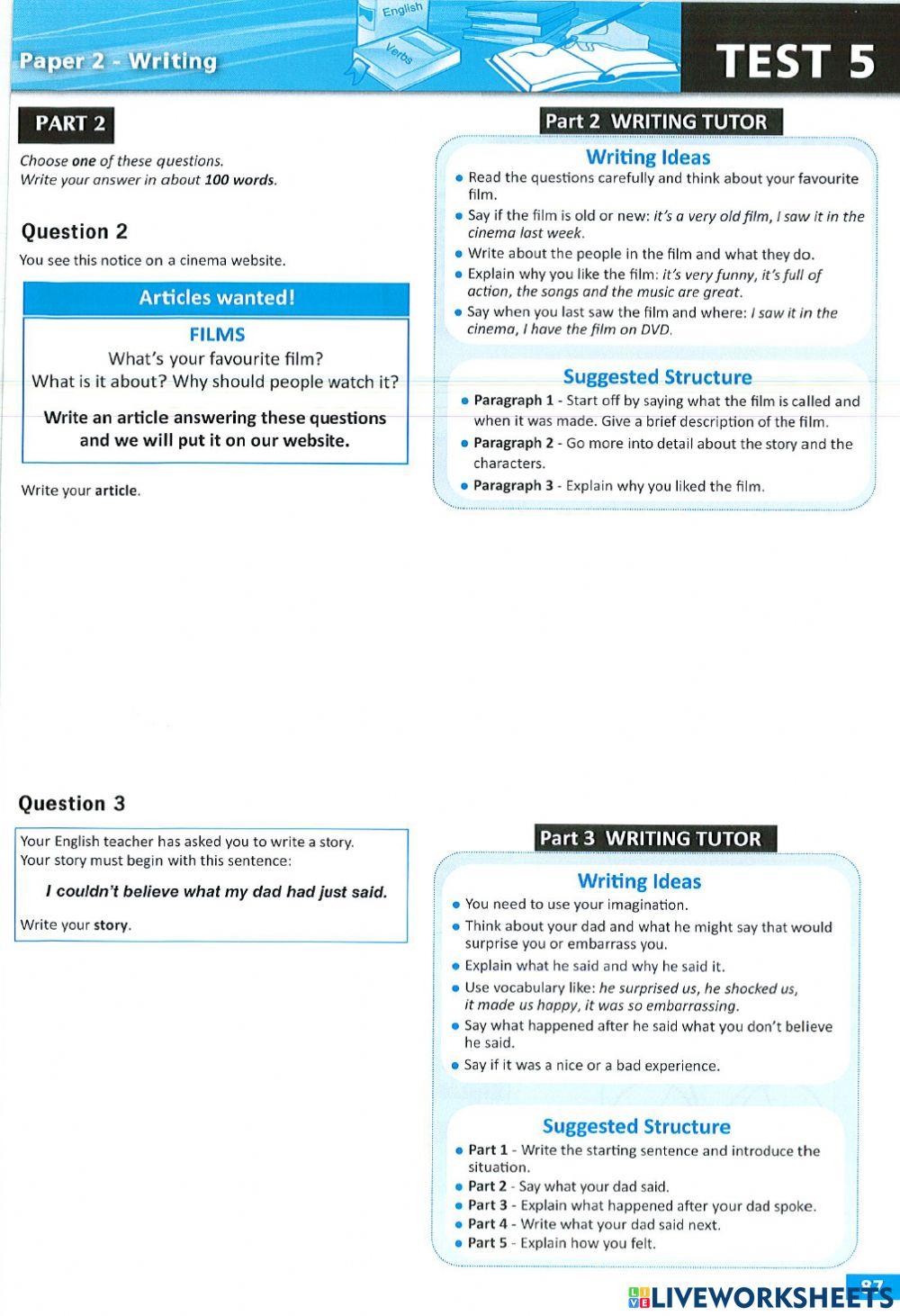PET Succeed Writing Test 5