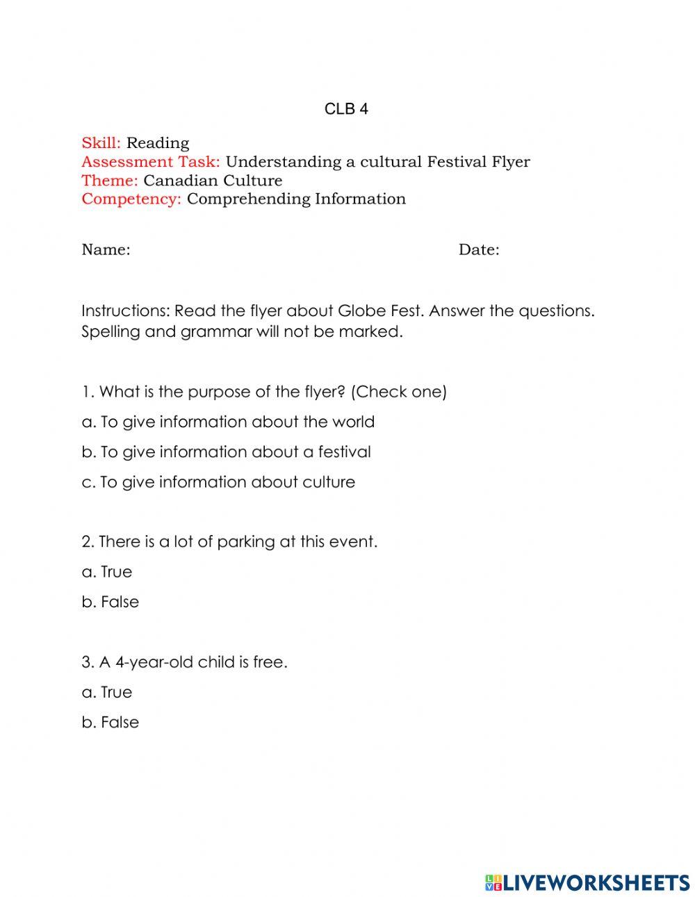 Reading assessment.Canadian culture.4