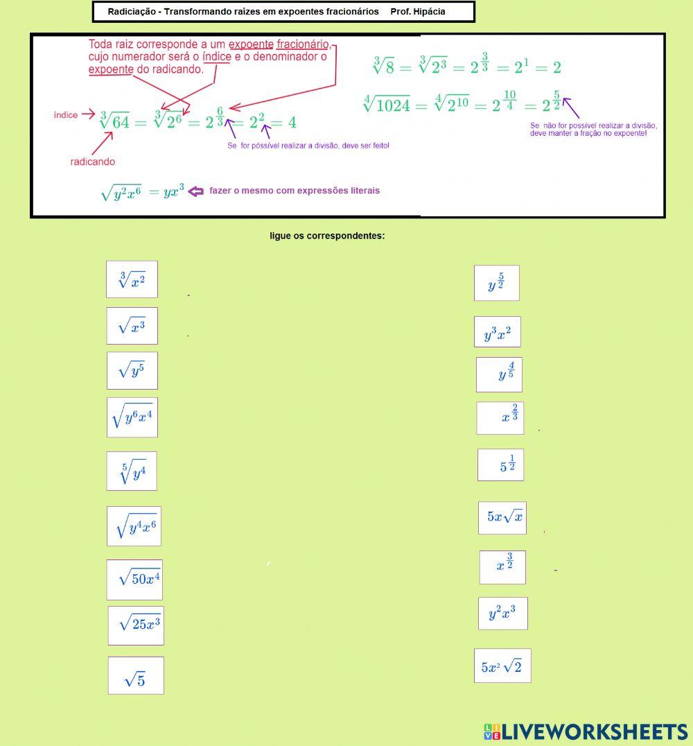Radiciação - expoentes fracionários