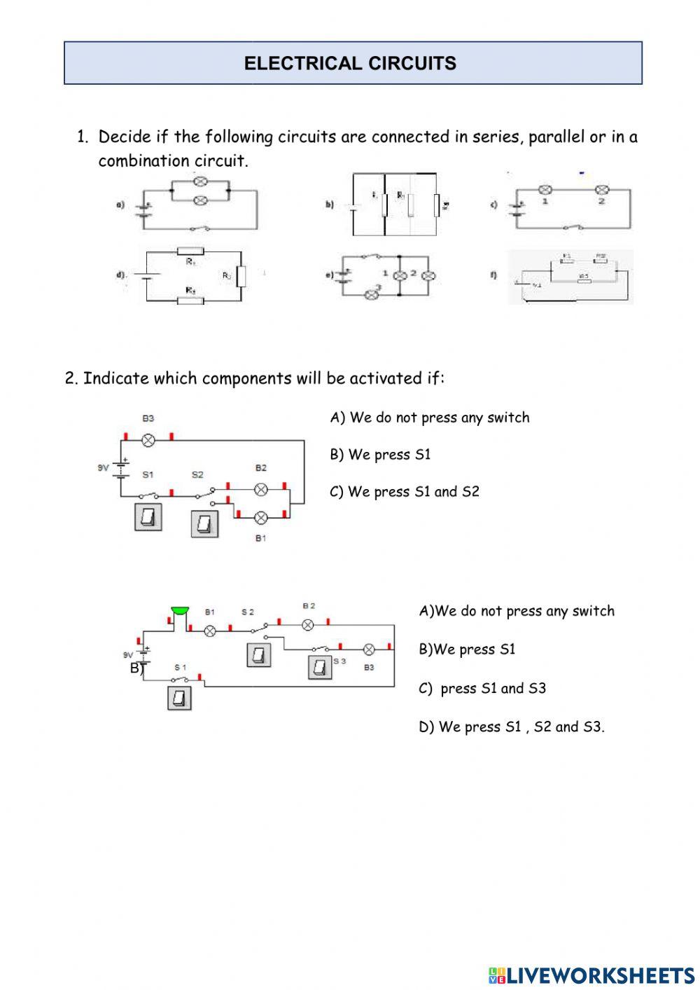 electrical circuits free online activity | Live Worksheets