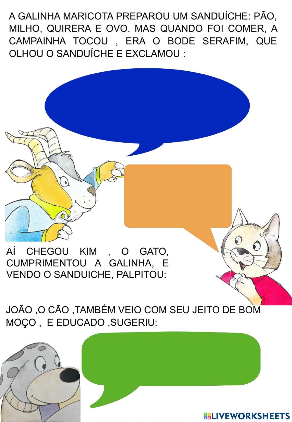 Atividade com história O Sanduiche da Maricota