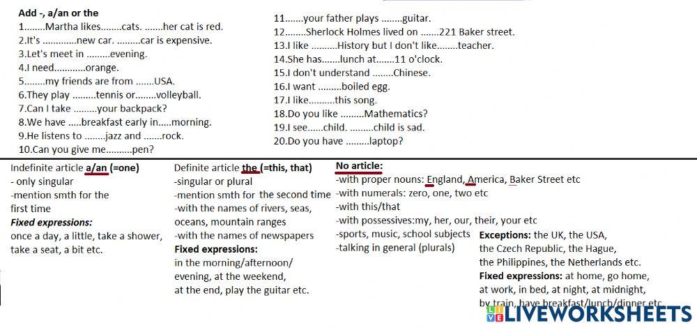 Chart+ articles practice worksheet | Live Worksheets
