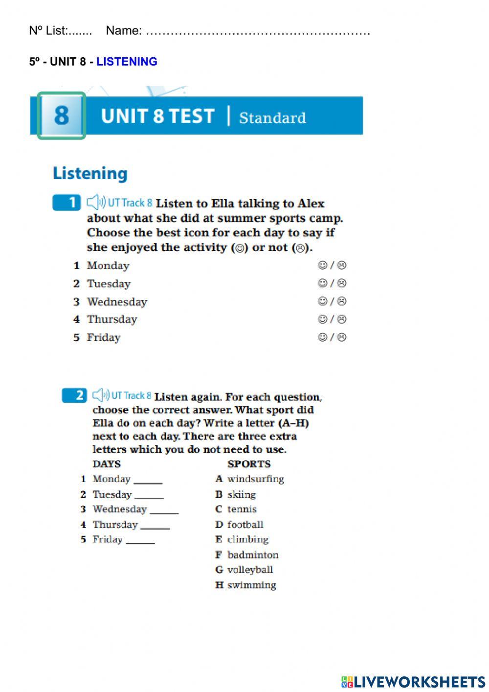 Listening 5º Unit 8