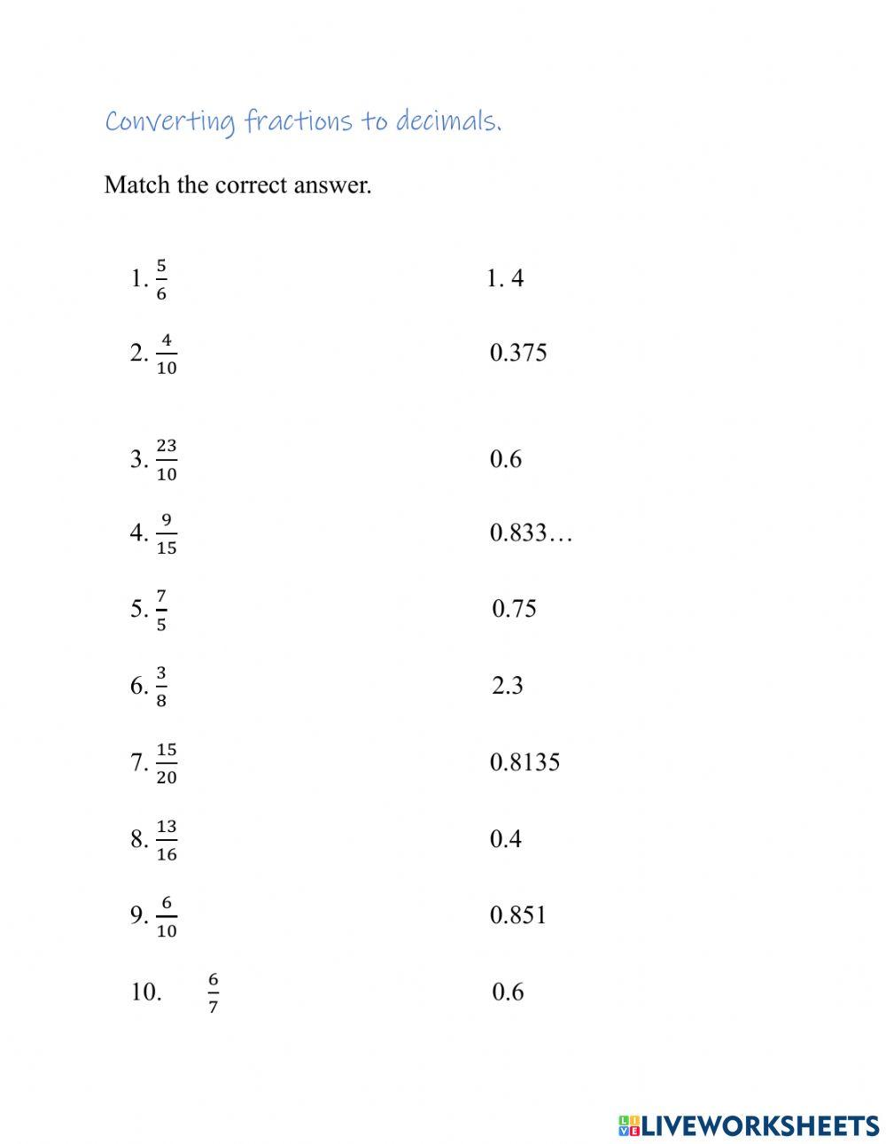 Converting Fractions to Decimals