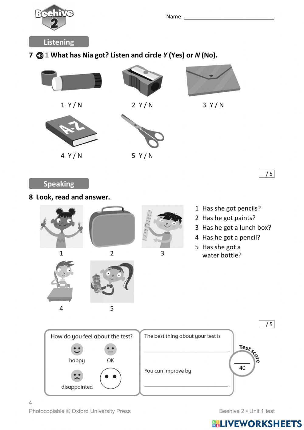 Beehive 2 Unit 1 part 4 worksheet | Live Worksheets