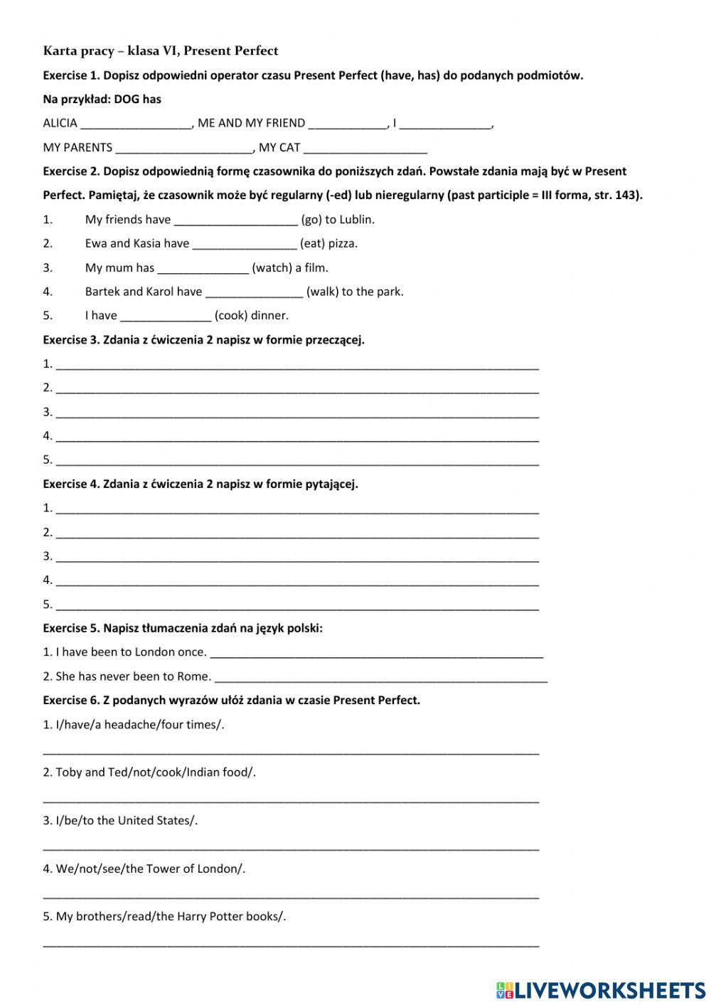 Present Perfect - wstępne ćwiczenia