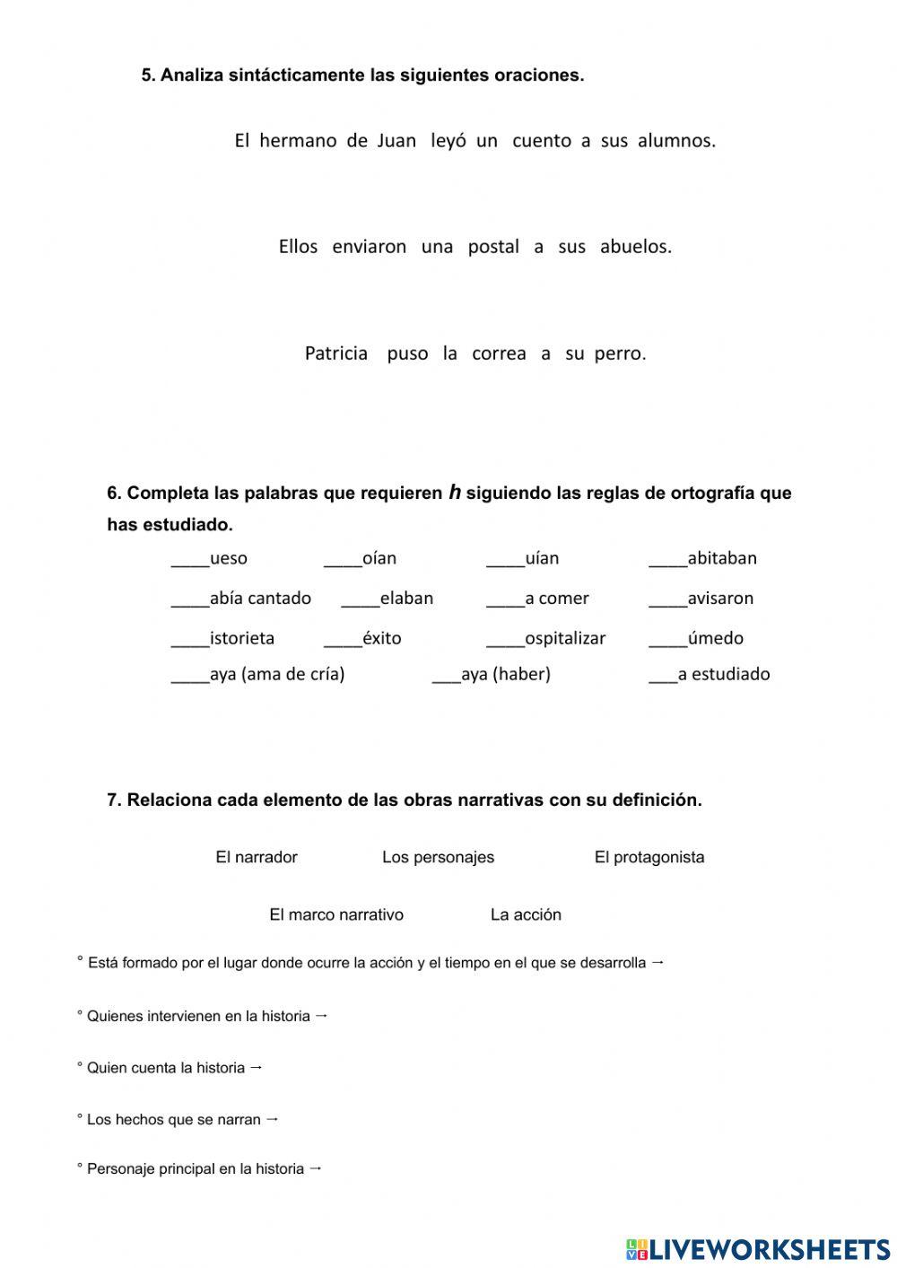 Control Lengua Unidad 7