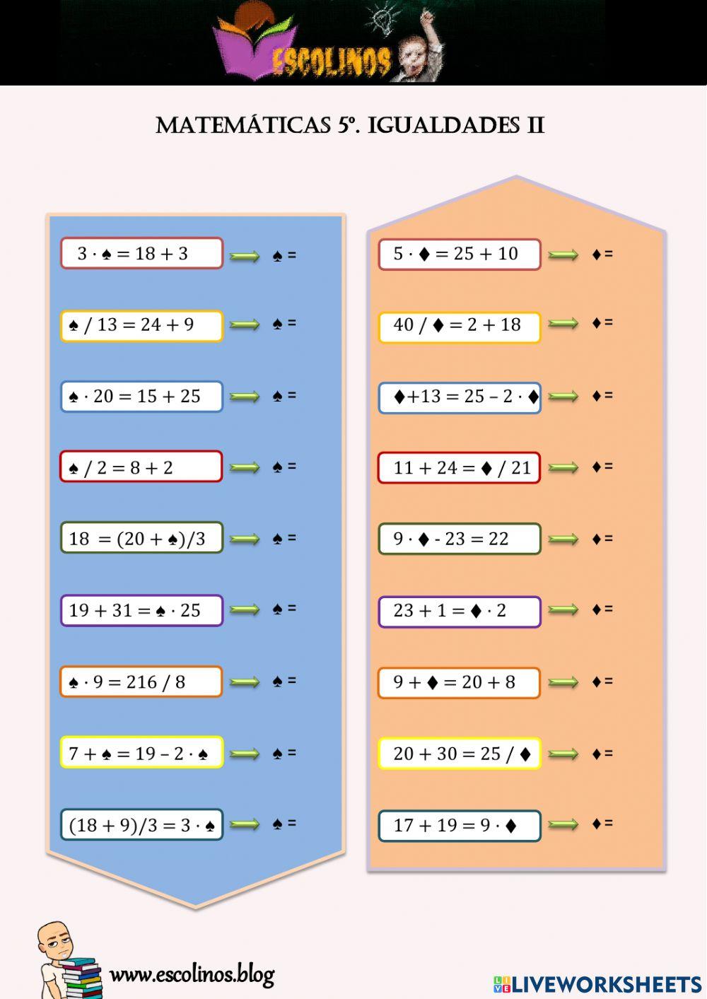 Matemáticas 5º. Igualdades II Matemáticas 5º. Igualdades II