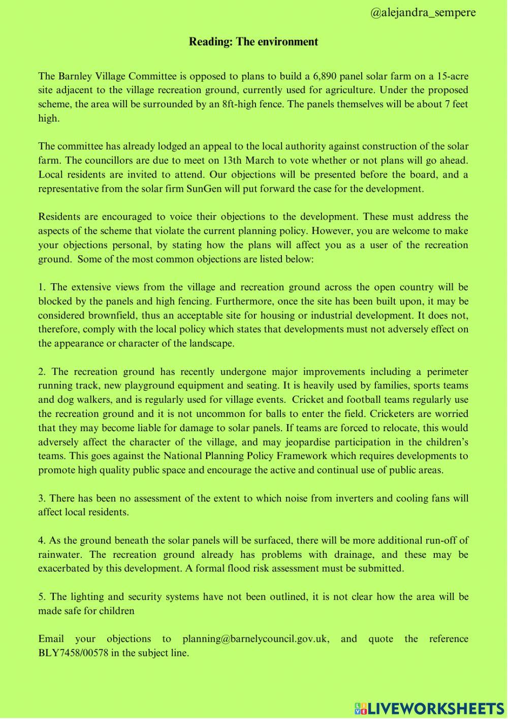 Reading: Environment