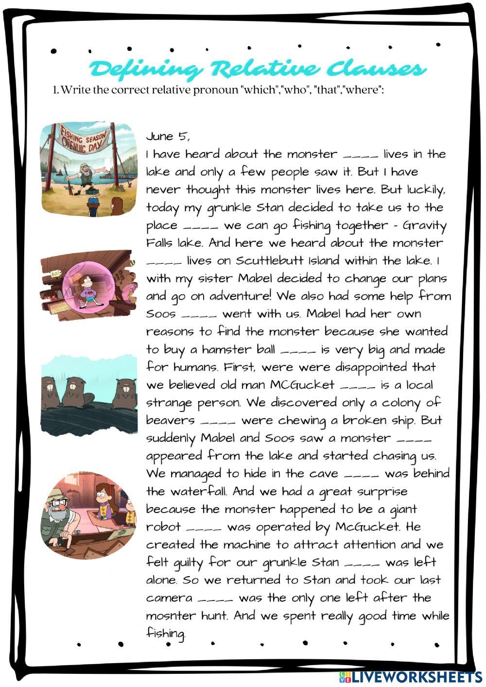 Defining Relatice Clauses who-which-that-where - Gravity Falls (Episode 2)