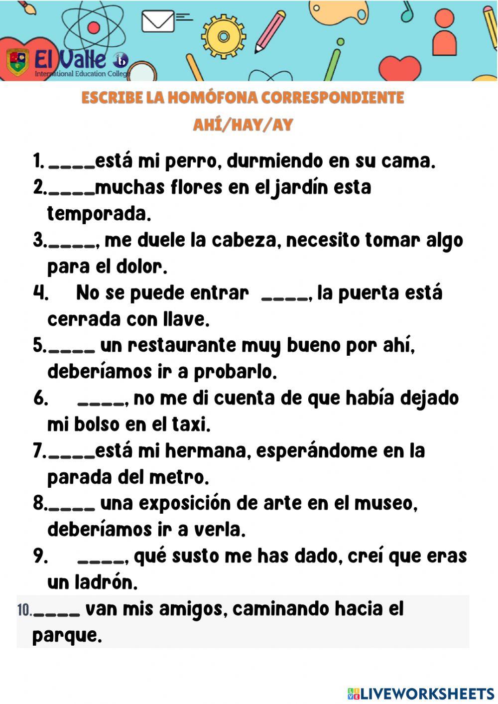 Palabras homófonas ay,hay,ahí