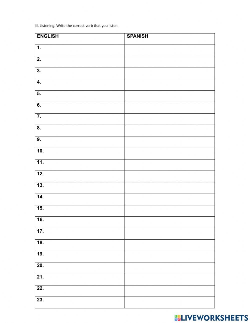 Writing and Listening Test - 110 Vrbs