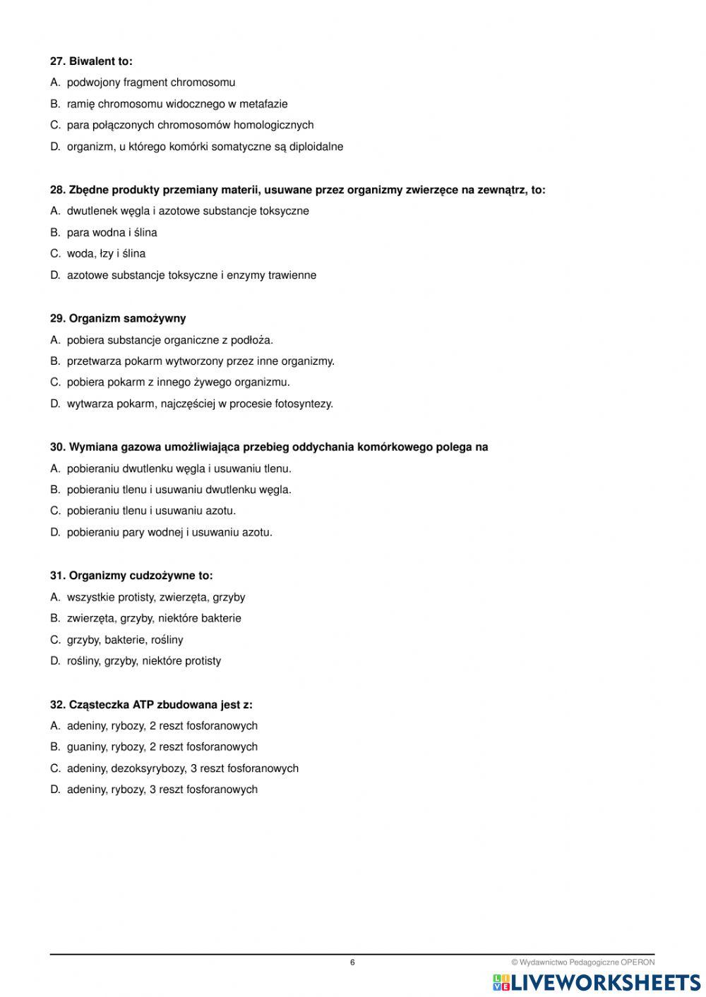 Egzamin biologia semestr 2