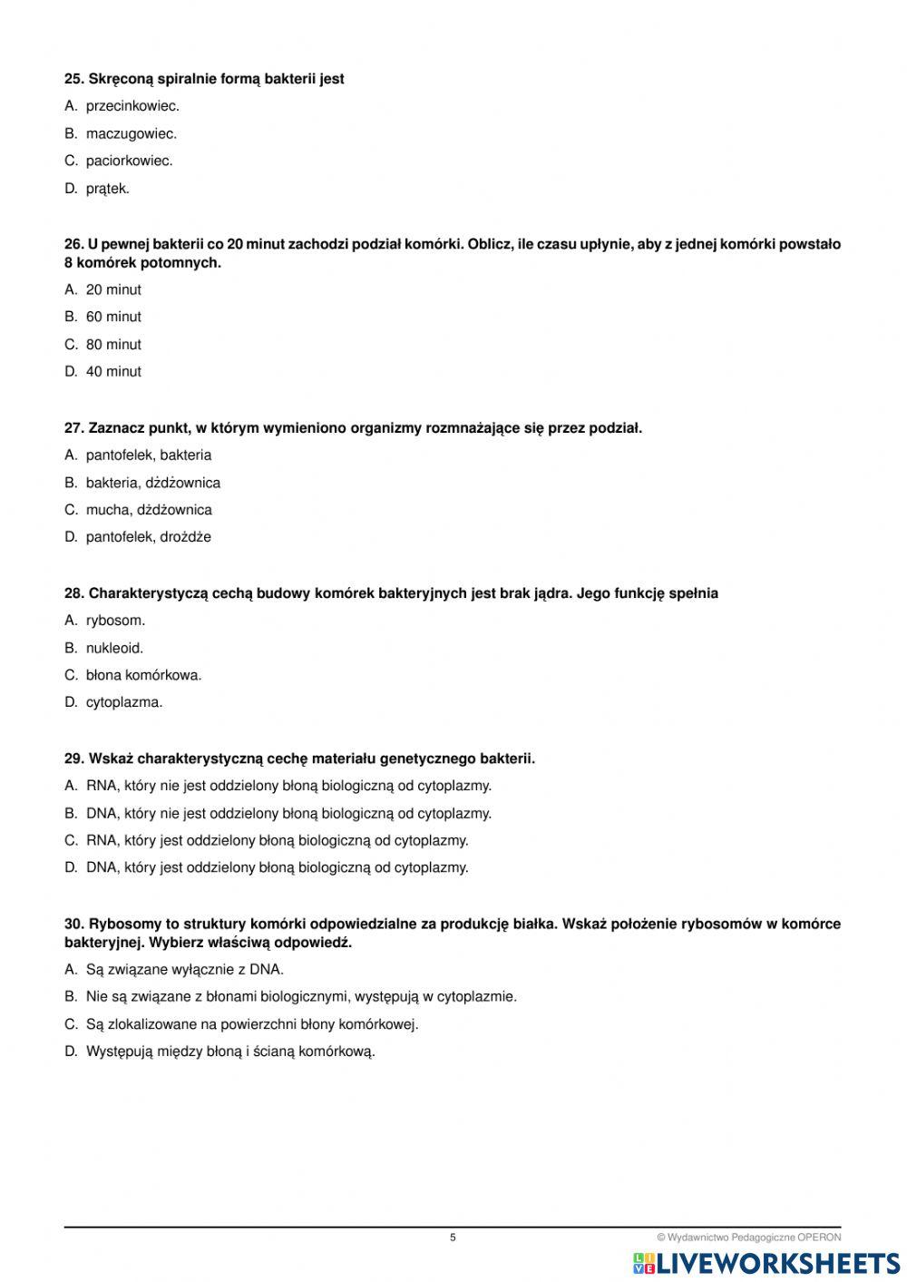 Egzamin zerowy semestr 4 biologia