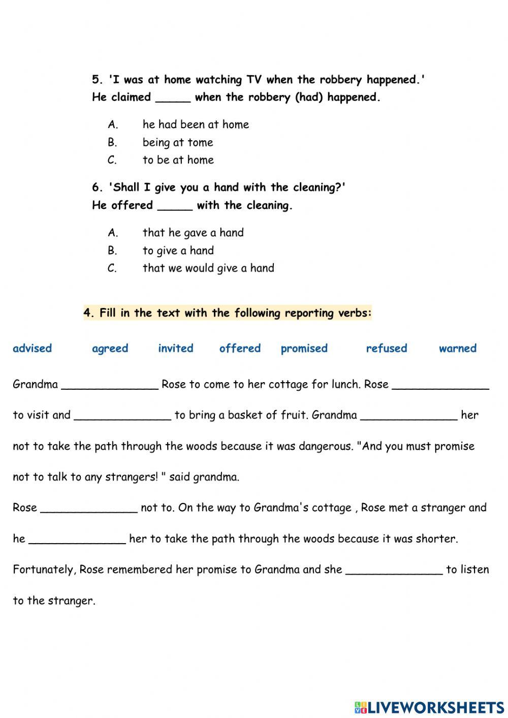Reporting verbs and vocabulary test