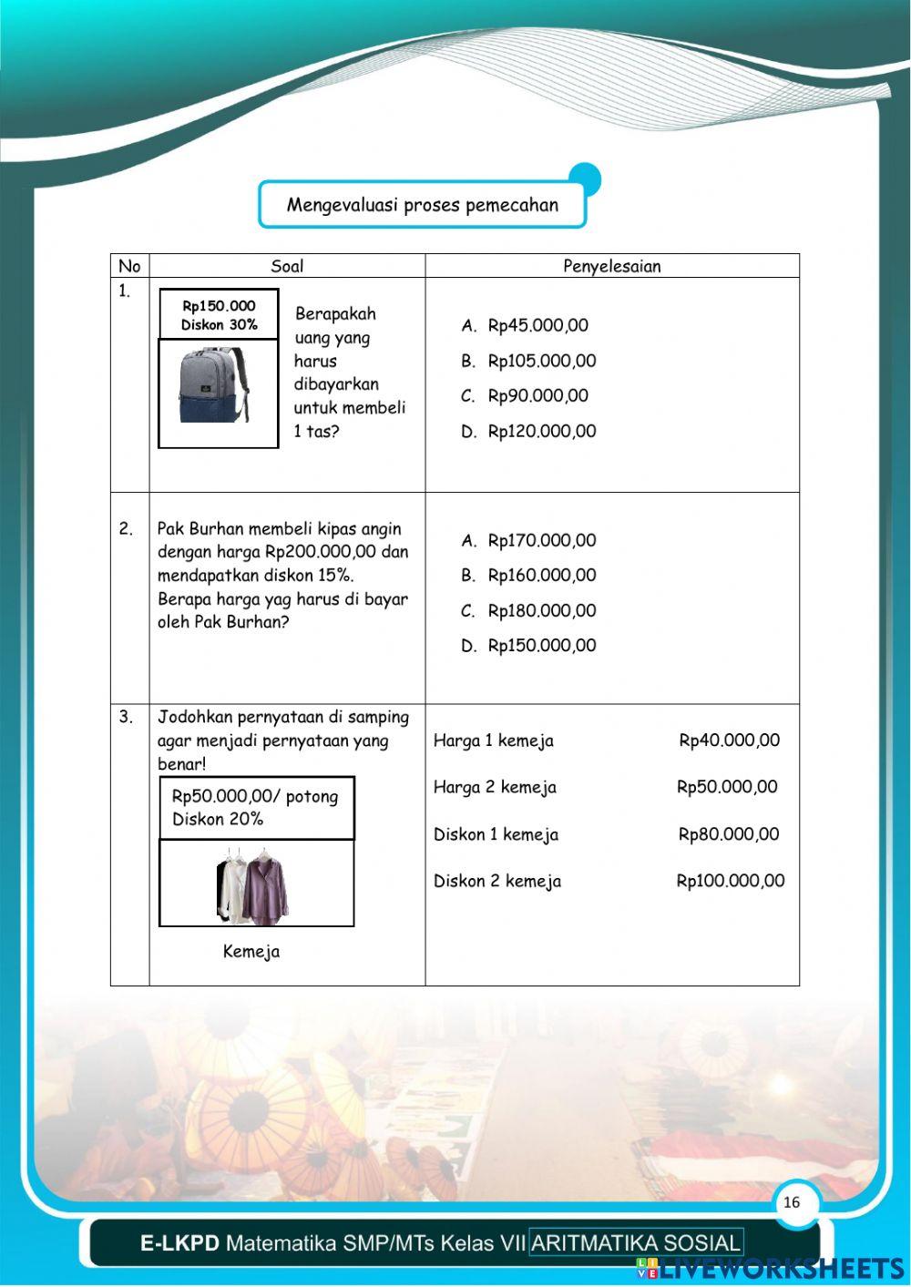 Aritmatika Sosial - LKPD 2 Kegiatan 1