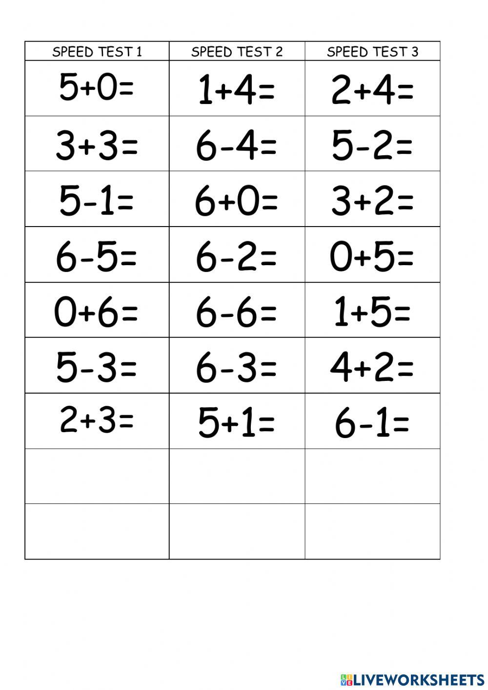 Maths addition and subtraction within 6 worksheet | Live Worksheets