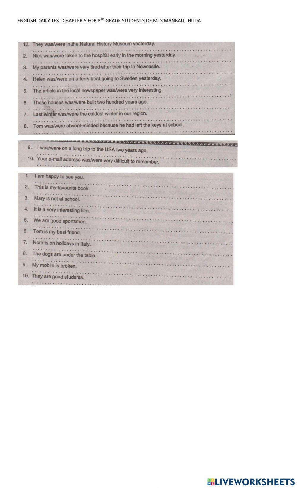 Ulangan Bab 5 Bahasa Inggris Kelas 8 MBH