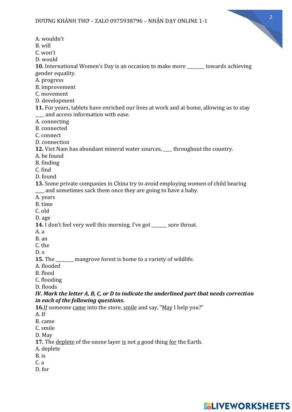 Đề thi cuối kỳ II tiếng anh 10 số 3